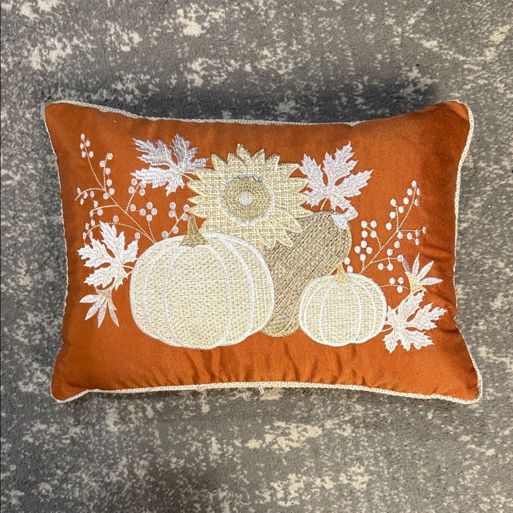 Autumn Harvest Pumpkin and Sunflower Pillow